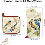 Vintage Bird Oven Mitts and Pot Holders Sets 2Pcs, 100% Cotton Heat Resistant - Image 4
