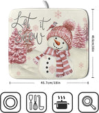 Giwawa Pink Snowman Dish Drying Mat Xmas Trees Bird Winter Snowy Scene Dish - Image 2
