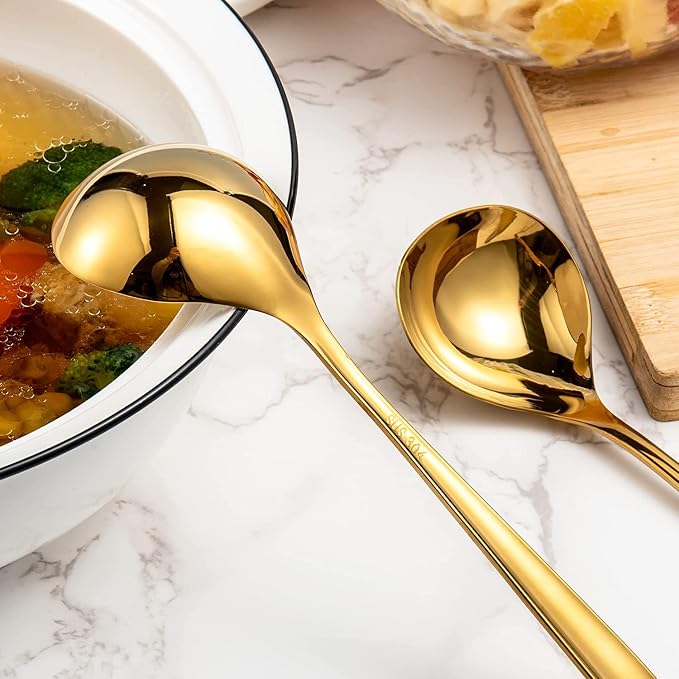 Comicfs 2 Pack Gold Gravy Ladle, SUS 304 Stainless Steel Soup Ladle, Small Soup - Image 4