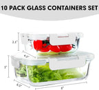 VERONES 10Pack Glass Meal Prep Containers, Airtight Glass Lunch Containers - Image 2