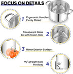 TeamFar 8QT Stock Pot with Lid, Stainless Steel Tri-ply Bottom Cooking Pot - Image 3