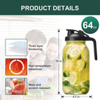 Glass Mason Jars Pitcher 64 Oz Pour Spout Lids & Handle Wide Mouth Airtight - Image 2