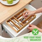 Bamboo Silverware Organizer, Bamboo Kitchen Drawer Cutlery Organizer, Utensil - Image 4