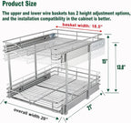 DINDON 2 Tier Pull Out Cabinet Organizer, Double Tier Wire Basket Slide Out - Image 3