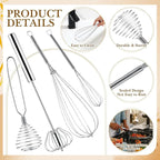 Teenyyou 10 Pcs Stainless Steel Whisks Set Egg Beater Semi Auto Whisk Blender - Image 3
