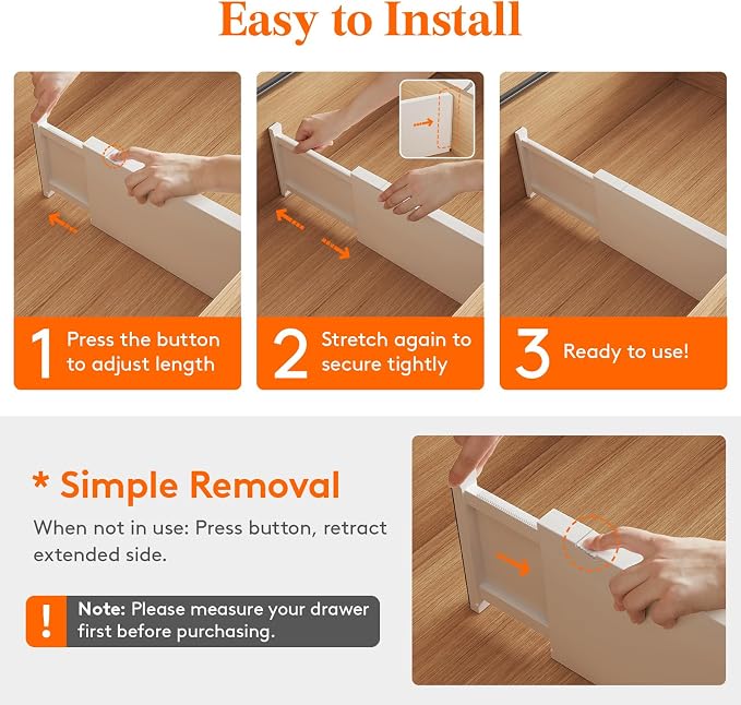 Lifewit 8 Pack 6" High Drawer Dividers 34-56cm/13.5-22" Adjustable Drawer - Image 3