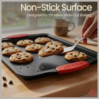 Baking Pan Set – 3 Piece Cookie Sheet – Deluxe Black Non-Stick Carbon Steel – - Image 5