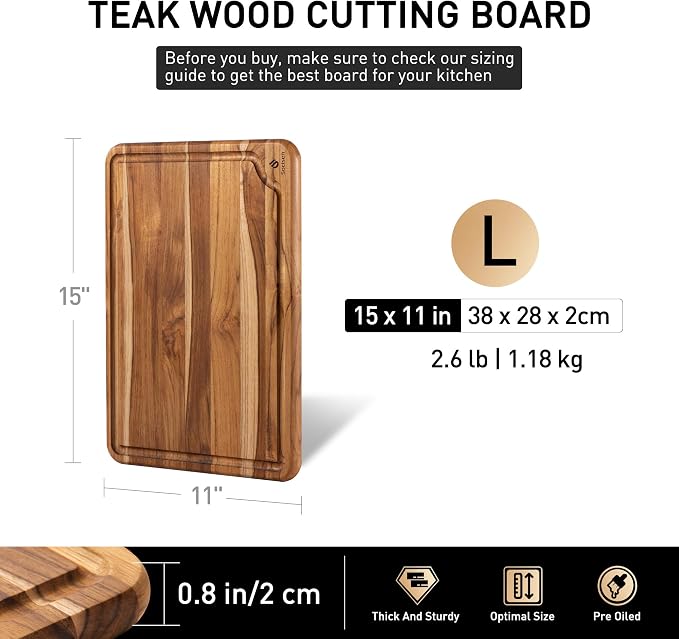 Teak Cutting Board 15inch Non Slip Over Sink Kitchen 2025 First Apartment - Image 3
