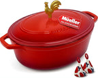 MUELLER HOME 5.5 Quart Enameled Cast Iron Oval Dutch Oven w Rooster Knob & by MUELLERHOME