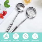 Soup Ladle and Slotted Spoon Set of 2, Metal 316 Stainless Steel Kitchen Ladles - Image 2