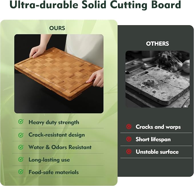 Heavy Duty Bamboo Cutting Board Set 3 Pack Non Toxic Juice Groove Charcuterie - Image 5