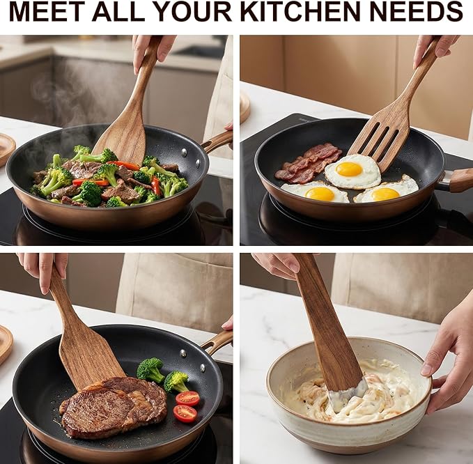 4 Pcs Acacia Wooden Spatula Set Non Toxic Kitchen Utensil Set Slotted Turner - Image 7