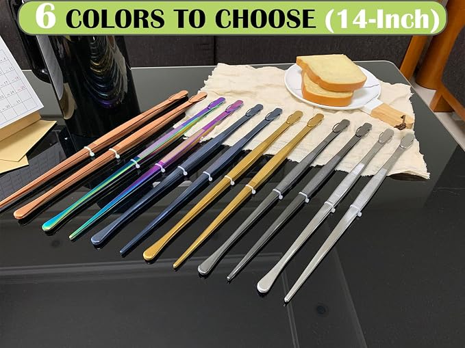 JETKONG 2 Pcs 14-Inch Food Tweezer Tongs Extra Long Stainless Steel Kitchen - Image 5