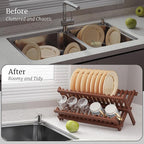 VERTORGAN Teak Dish Drying Rack, Folding Collapsible Drainer Plate Organizer - Image 4