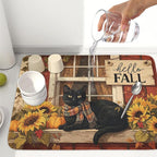 Fall Dish Drying Mat for Kitchen Counter Vintage Autumn Cat Sunflower Pumpkin - Image 6