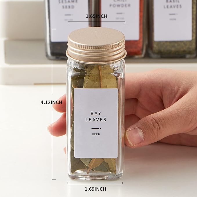 36 Pcs Spice Jars with Label- Glass Spice Jars with Gold Metal Caps, Shaker Lids - Image 2