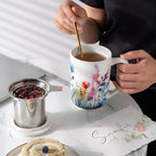 AmorArc Porcelain Tea Mug with Infuser and Lids, 18 Oz Large Cup Strainer with - Image 6