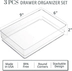 STORi SimpleSort 3-Piece Stackable Clear Drawer Organizer Set | 9" x 6" x 2" - Image 2