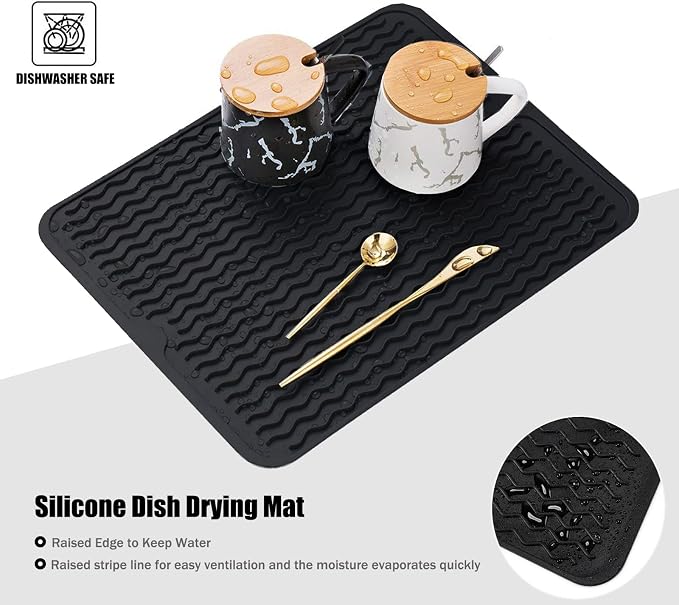 Silicone Dish Drying Mat, Non-Slip Easy Clean Sink Mat Large Heat-resistant - Image 3