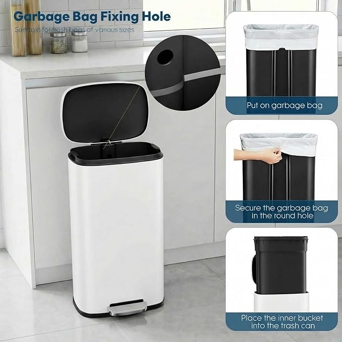 8 Gal Kitchen Trash Can, 30L Recycling or Garbage Bin, Brushed Stainless Steel - Image 6