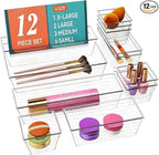 DCA 12 Pack Clear Drawer Organizer, 4 Sizes Makeup organizer, Vanity Organizer by DCA