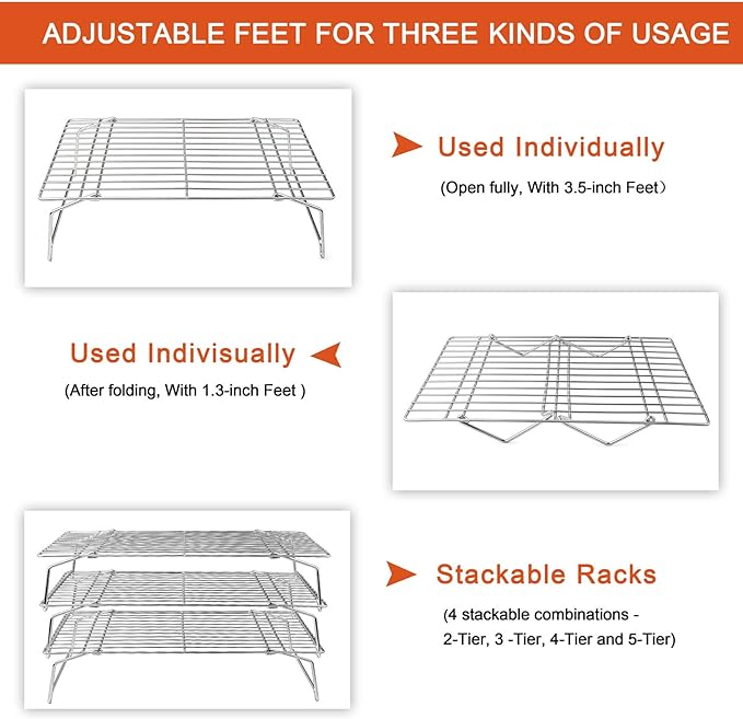 P&P CHEF Cooling Rack, 5-Tier Stainless Steel Stackable Baking Cooking Racks - Image 2