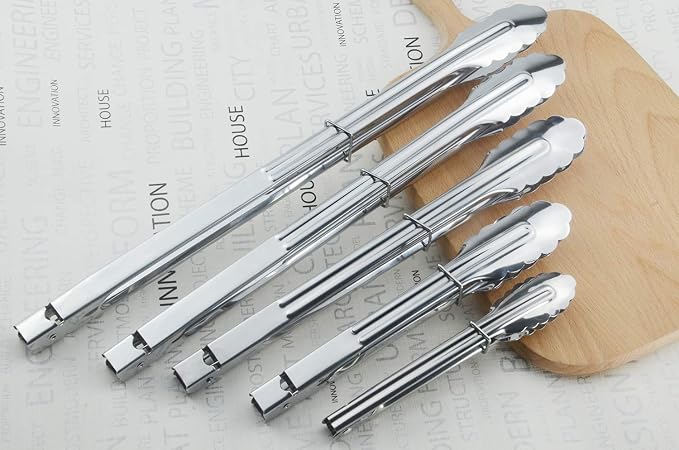HINMAY Stainless Steel Spring Locking Food Tong Set Utility Metal Tongs - Image 5