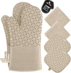 KEGOUU Oven Mitts and Pot Holders 6pcs Set, Kitchen Oven Glove High Heat by KEGOUUOvenMitt