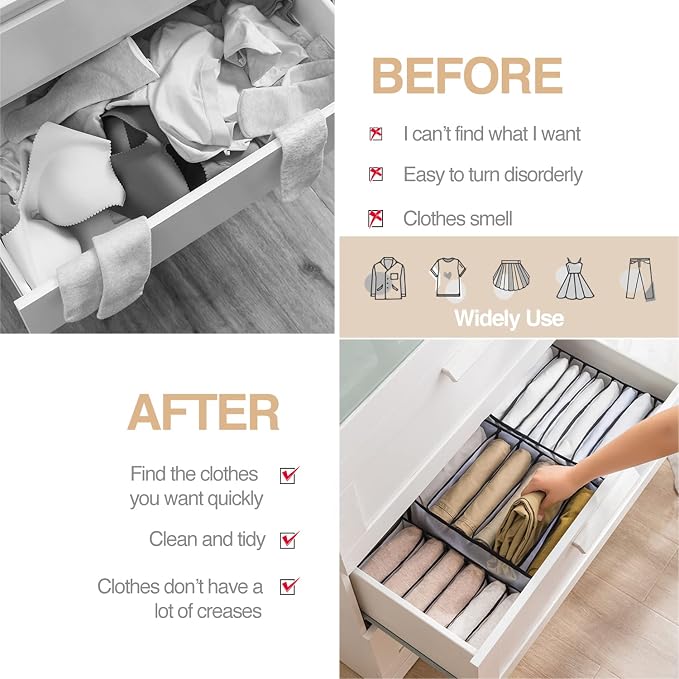 Wardrobe Clothes Organizer, 7 Grids Washable Portable Closet Organizer Mesh - Image 5