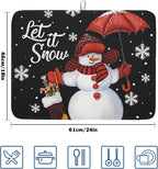 Black Snowman Dish Drying Mats for Kitchen Counter, Winter Snowflake Dish Mat - Image 2