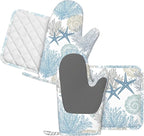 Nautical Coastal Oven Mitts and Pot Holders Sets Silicone Starfish Seashell - Image 2