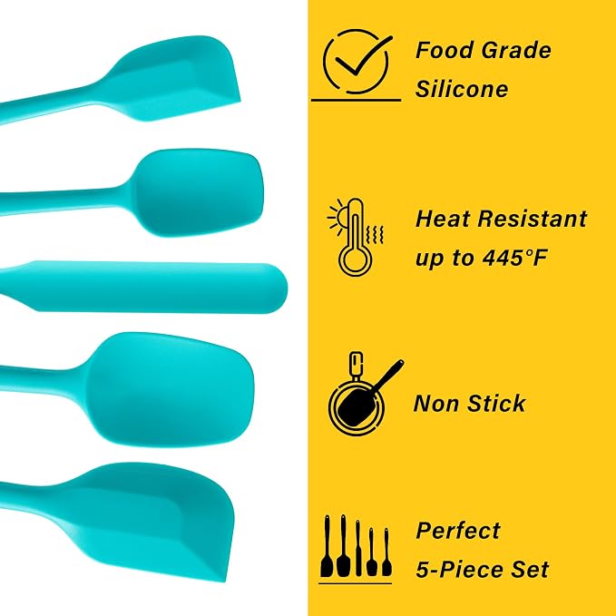 Silicone Spatula Set, 5 Piece Food Grade Rubber Spatulas - Image 3