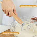 Danish Dough Whisk Dutch Bread Mixer Stainless Steel Hook Wooden Handle Baking - Image 7