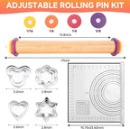 Wooden Rolling Pin with Thickness Rings and Pastry Baking Mat, Pie Crusts - Image 6
