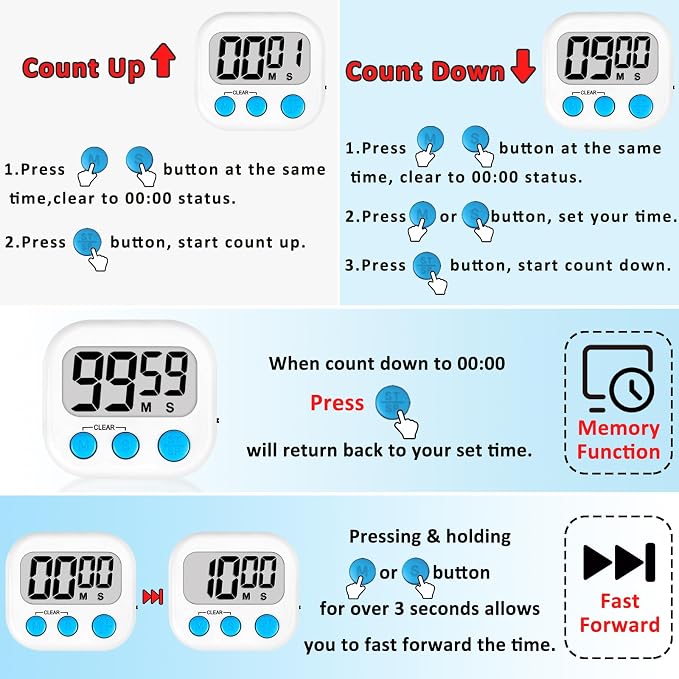 ZILLEEN 6 Pack Kitchen Timers for Cooking Digital Classroom Timers for Kids - Image 9
