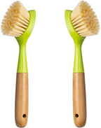 2 Pack Kitchen Dish Brush Bamboo Handle Dish Scrubber Built-in Scraper by Songtaste