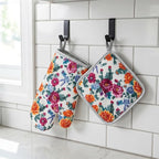 Floral Oven Mitts and Pot Holders Sets 2 Pcs, Canvas Heat Resistant Kitchen - Image 9