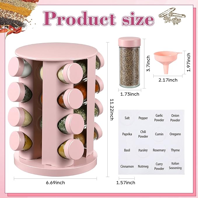 Yungyan Pink Rotating Spice Rack Seasoning Organizer - Image 2