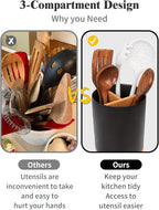 LoeJan 3 Compartment Utensil Holder, Extra Large Utensil Crock, Stable Ceramic - Image 5
