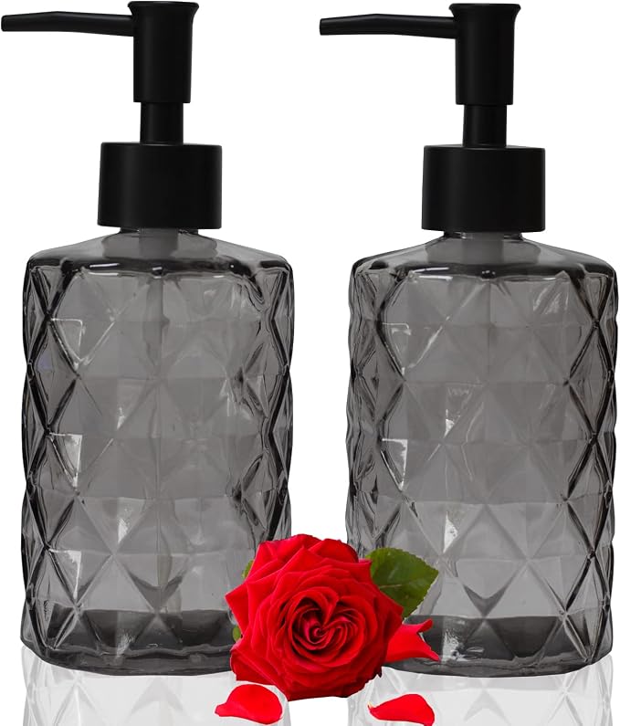 Glass Soap Dispenser with Black Plastic Pump, 12oz Refillable Liquid Hand Soap by YYTSGG