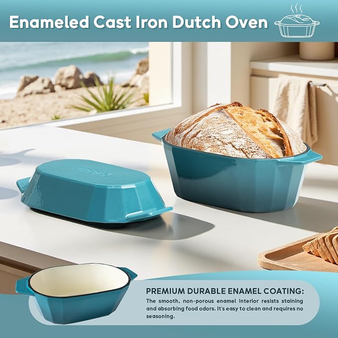 Enameled Cast Iron Dutch Oven for Bread Baking – 3QT Oval Round Heavy Duty - Image 5
