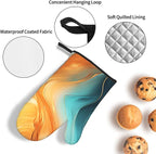 Orange Teal Marble Oven Mitts and Pot Holders Sets of 3 Kitchen Hot Pads Modern - Image 5