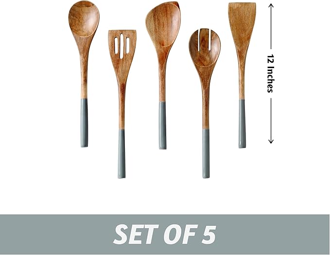 Folkulture Wooden Spoons for Cooking | 12" Premium Acacia Wooden Utensil Set of - Image 3