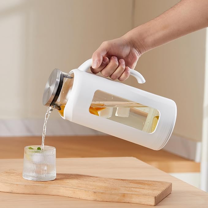 Delove Glass Pitcher with Lid & Shatterproof Shell – Heat-Resistant - Image 7