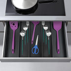 Utoplike Bamboo Drawer Organizer Kitchen Utensils, Adjustable Black Silverware - Image 4