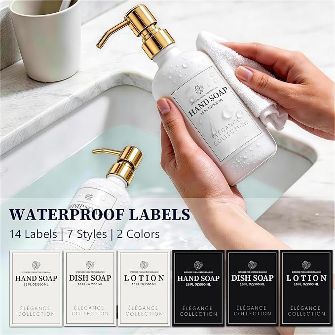 White Glass Soap Dispenser Set of 2, 16oz Hand and Dish Soap Dispenser - Image 3