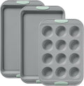 Pyrex 3-Piece Metal Cookie & Muffin Sheet Bakeware Set, Lightweight Stainless by Pyrex