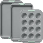 Pyrex 3-Piece Metal Cookie & Muffin Sheet Bakeware Set, Lightweight Stainless by Pyrex