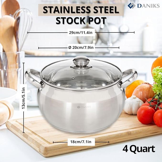 Daniks Classic 4 Quart Stainless Steel Stock Pot - Image 3