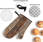 Oven Mitts and Pot Holders Sets of 4, Vintage Brown Wood Splicing Pattern - Image 5
